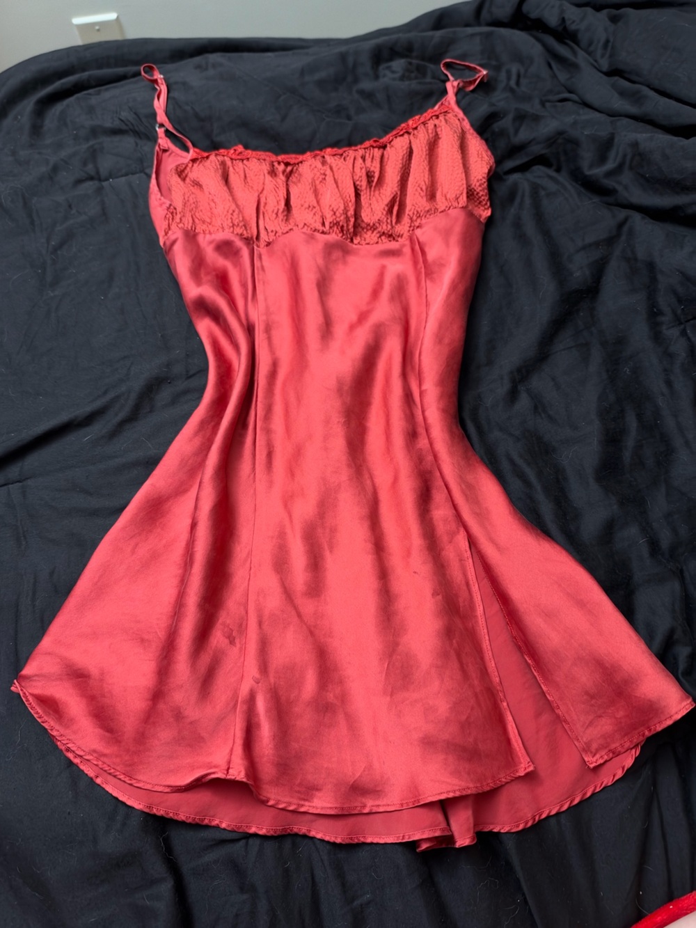 Victoria's Secret Red 100% silk Slip Chemise with Lace Trim